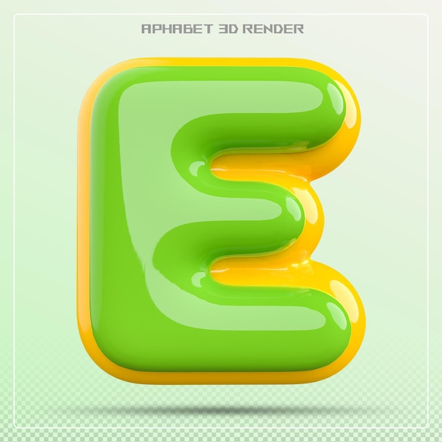 Bubble letter e font green alphabet 3d render