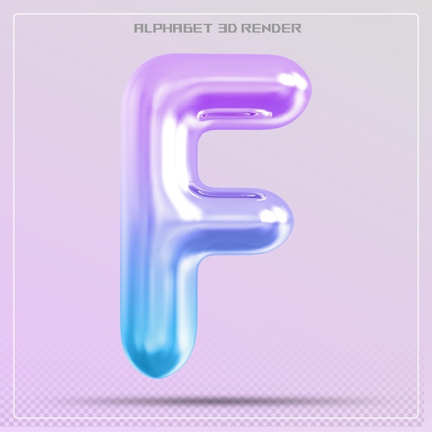 PSD bubble letter f font gradient alphabet 3d render