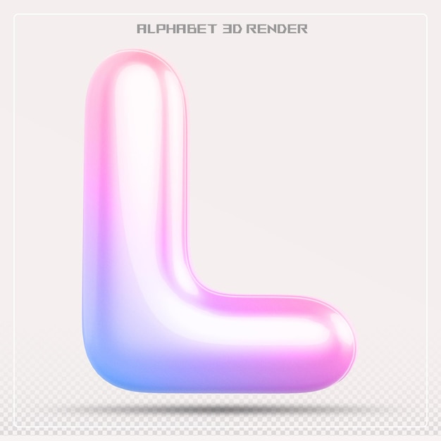 Bubble letter L font gradient Alphabet 3d render