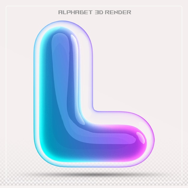 Bubble letter L font gradient Alphabet 3d render