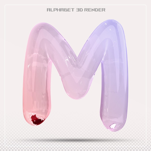 Bubble letter M font gradient Alphabet 3d render