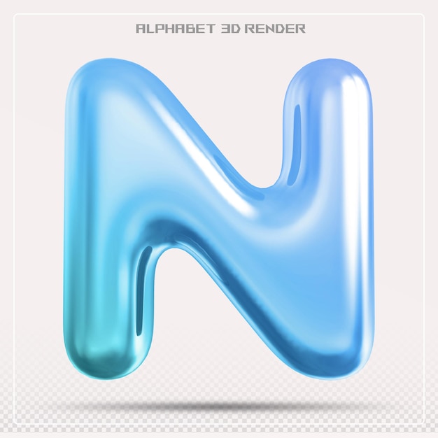 Bubble letter N font gradient Alphabet 3d render