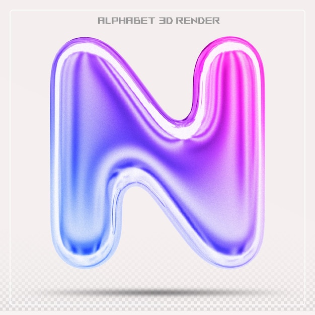 Bubble letter N font gradient Alphabet 3d render