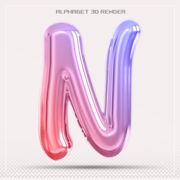 PSD bubble letter n font gradient alphabet 3d render