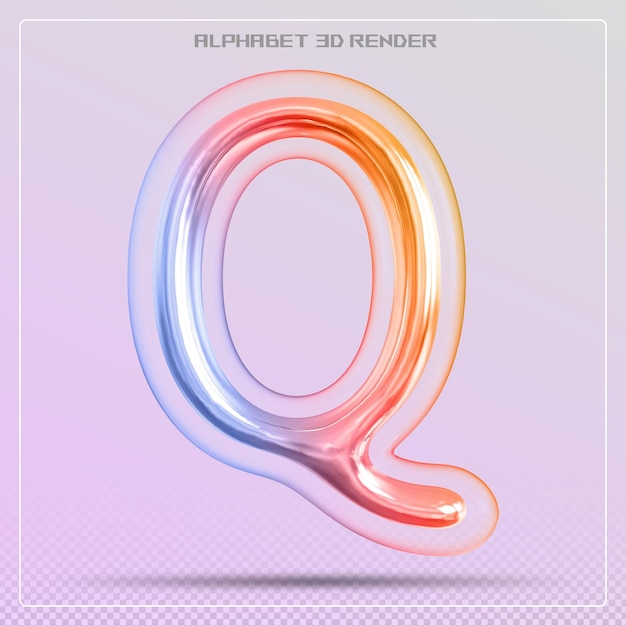 Bubble letter Q font gradient Alphabet 3d render