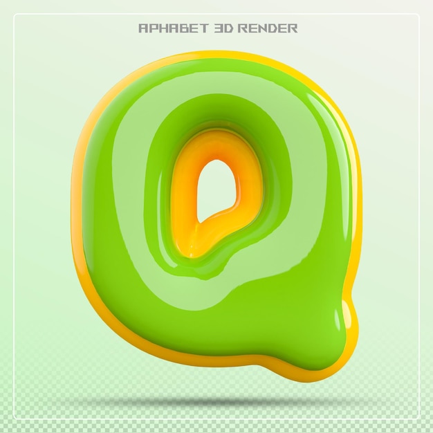 Bubble letter q font green alphabet 3d render