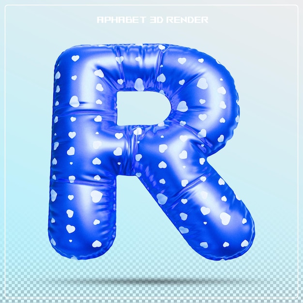 PSD bubble letter r font blue alphabet 3d render