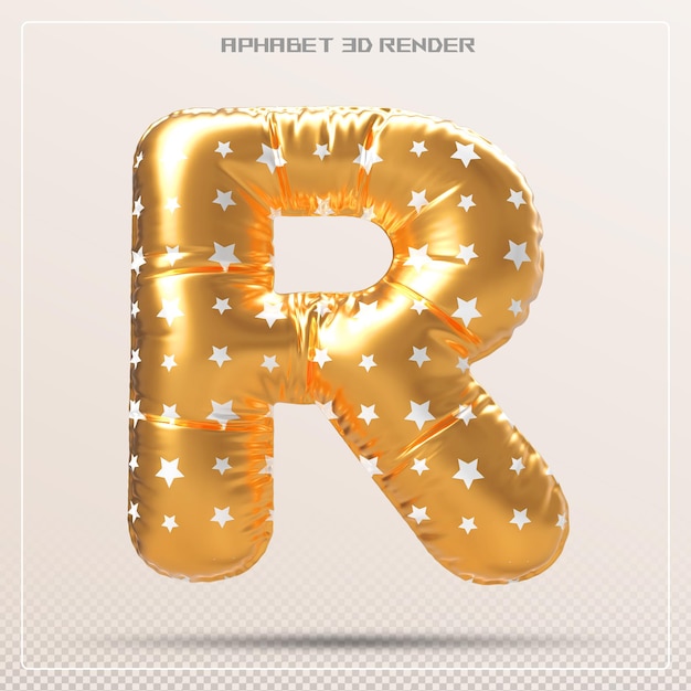 Bubble letter R font gold Alphabet 3d render