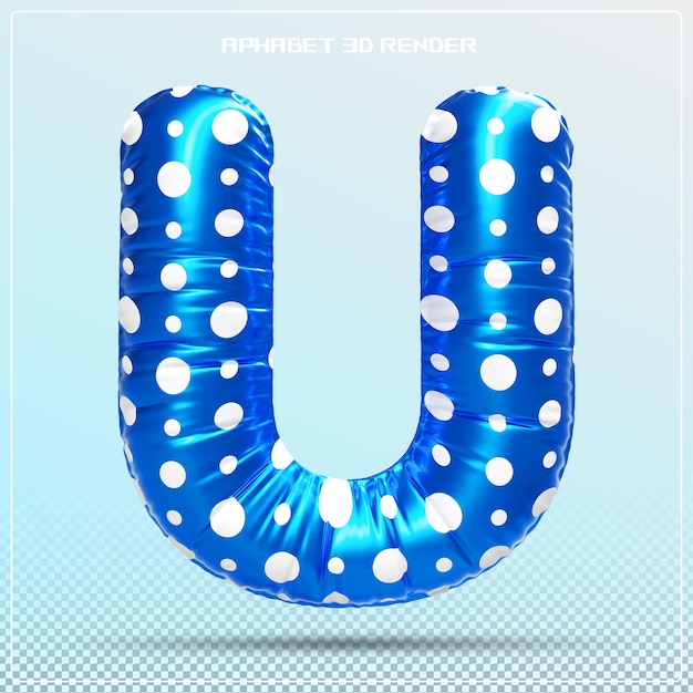 PSD bubble letter u font blu alphabet rendering 3d