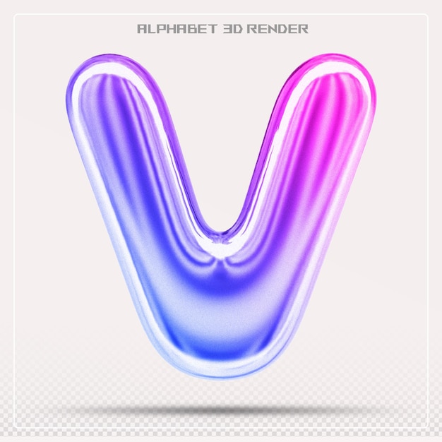 Bubble letter V font gradient Alphabet 3d render