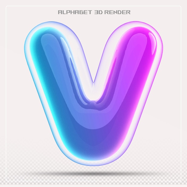 Bubble letter V font gradient Alphabet 3d render