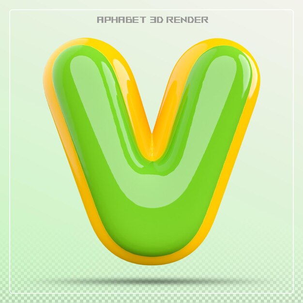 PSD bubble letter v font green alphabet 3d render