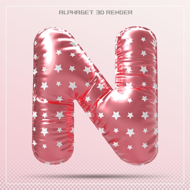 Bubble pink letter N font Alphabet 3d render
