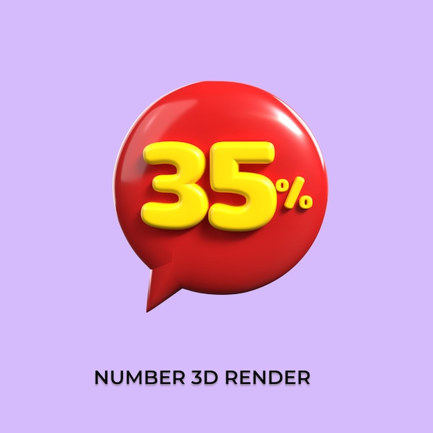 bubble speech percentage 3d number 35 percent bubble sale yellow purple