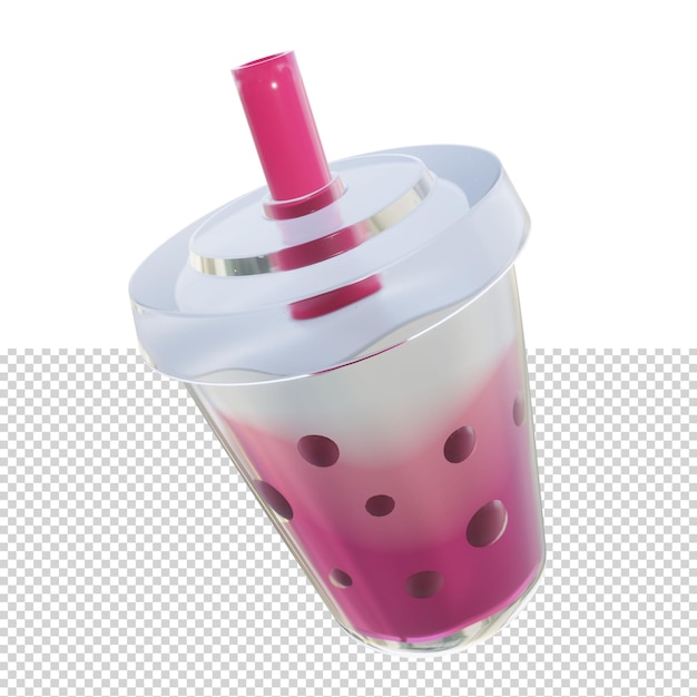 Bubble tea 3d boba melk geïsoleerd met transparante achtergrond