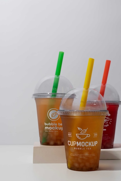 PSD bubble tea beverage container mock-up design