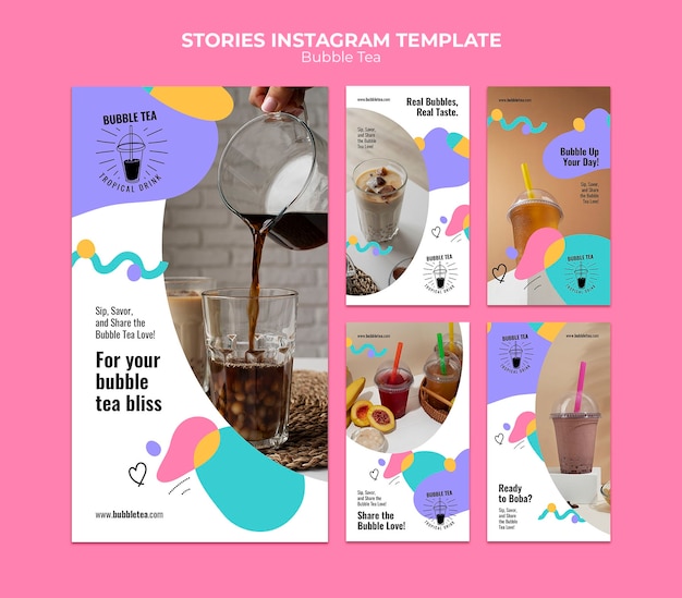bubble tea instagram stories template design