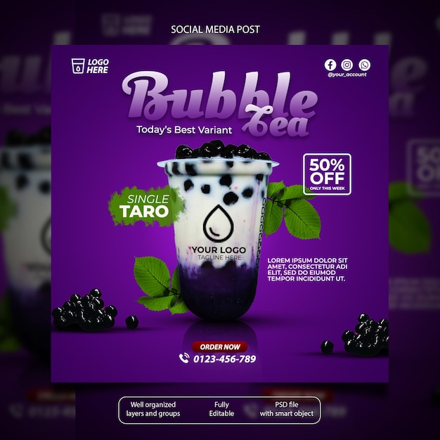 PSD bubble tea social media postsjabloon