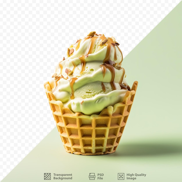 PSD bubble waffle with pistachio ice cream on transparent background