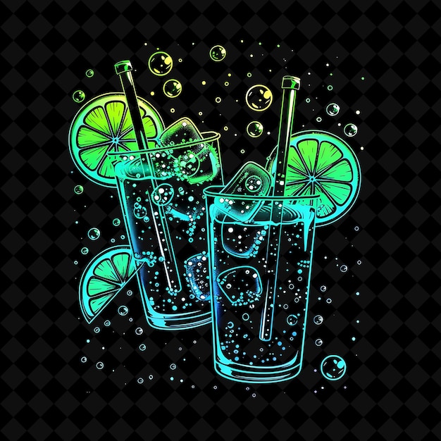 Bubbling soda 8 bit pixel with fizzing bubbles and lemon sli y2k shape neon color art collections