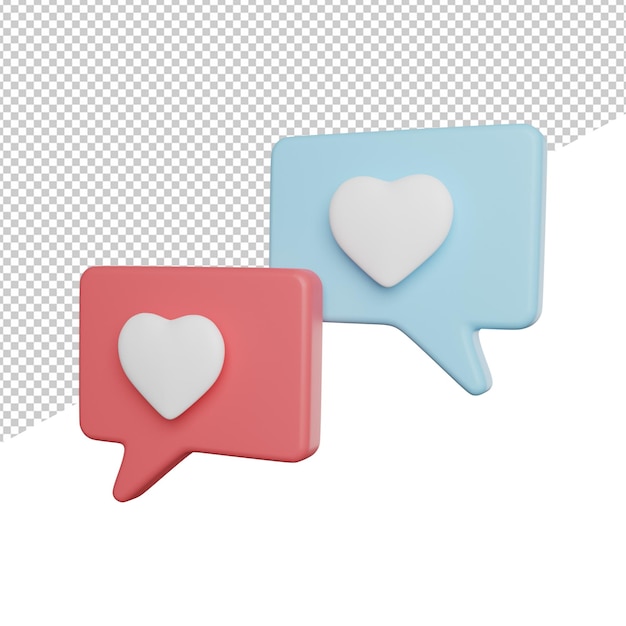 Buble chat love side view 3d rendering icon illustration on trasnparent background