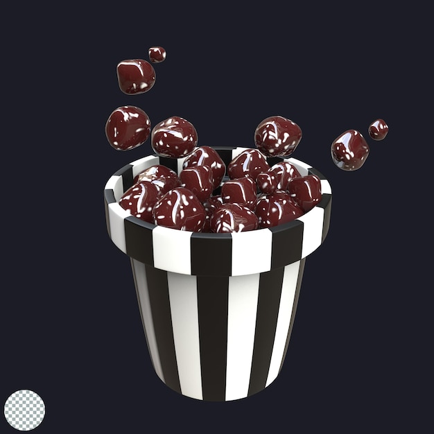 Bucket filled with popcorn candy 3d illustration isolated icon