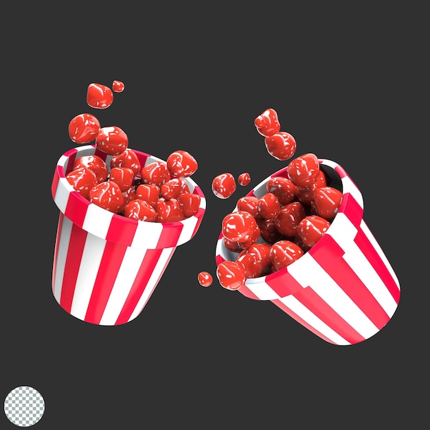 PSD bucket filled with popcorn candy 3d illustration isolated icon