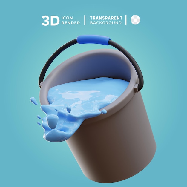 PSD bucket filled with water 3d illustration rendering 3d icon colored isolated