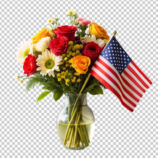PSD bucket of flowers with american flag