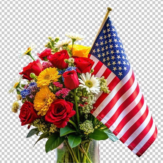 PSD bucket of flowers with american flag