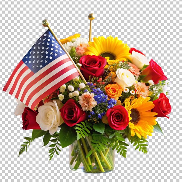 PSD bucket of flowers with american flag