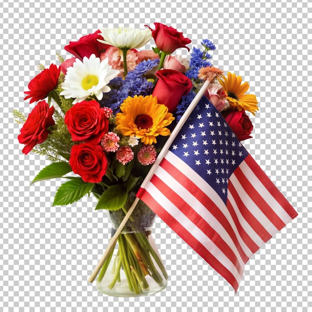 PSD bucket of flowers with american flag