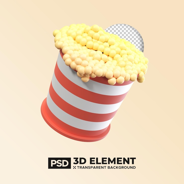 PSD ポップコーンコンテナのバケツ 3d アイコン イラスト レンダー 孤立したプレミアムオブジェクト要素