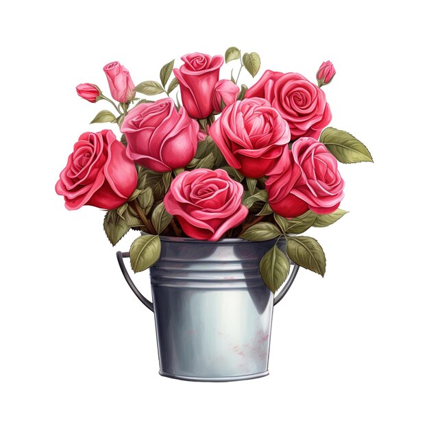 Bucket Full of Roses AI Generated Image