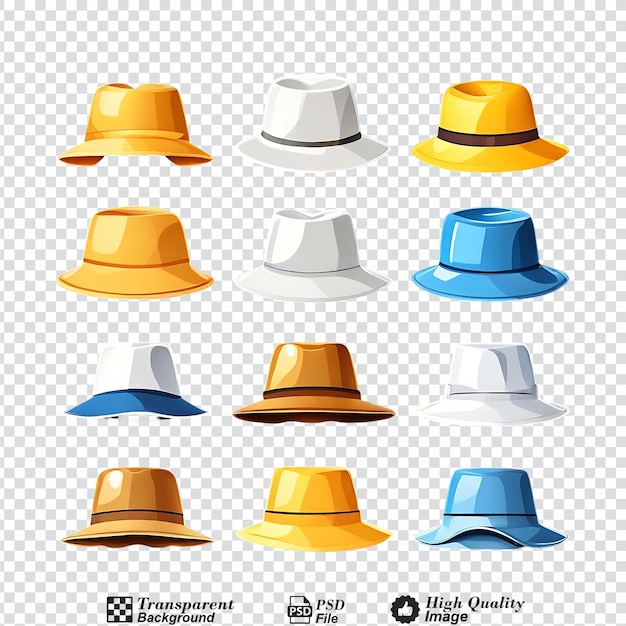 PSD bucket hat template set collection isolated on transparent background