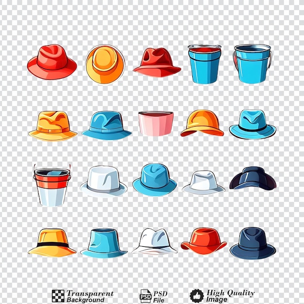 PSD bucket hat template set collection isolated on transparent background