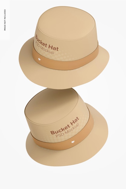 Bucket hats mockup, falling