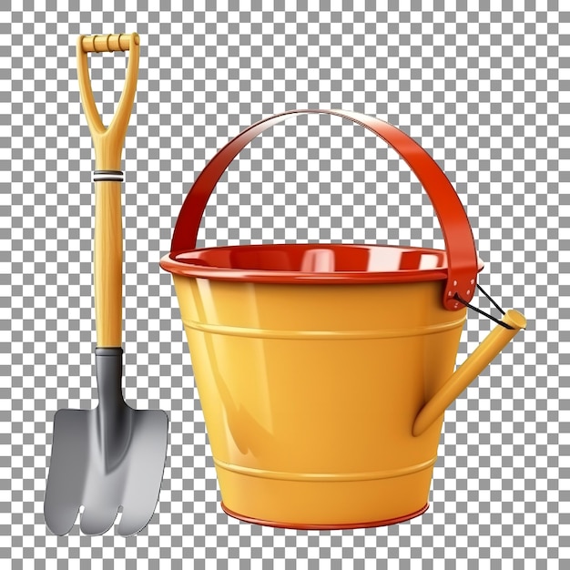 PSD bucket and shovel for summer isolated on transparent background