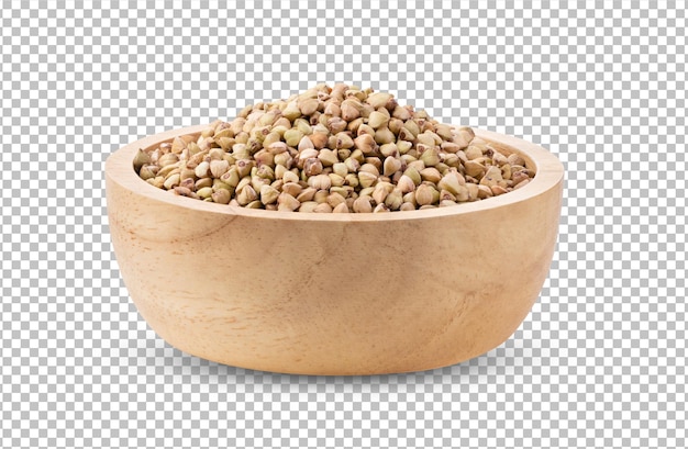 Buckwheat in wood bowl isolated on alpha layer