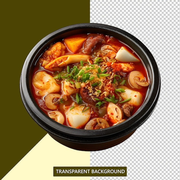 PSD budae jjigae from korea served hot and delicious with transparent background png food