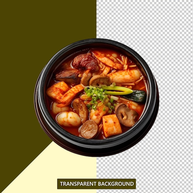 PSD budae jjigae from korea served hot and delicious with transparent background png food