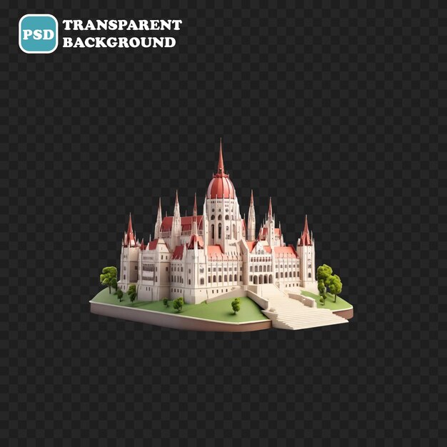 PSD icona dell'edificio del parlamento di budapest isolata illustrazione di rendering 3d