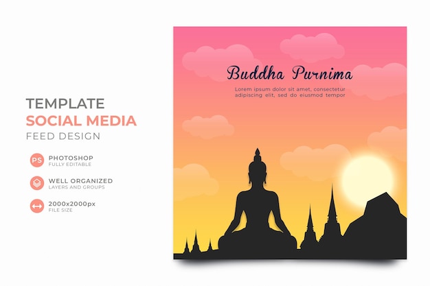 PSD modello di banner per social media buddha purnima per post su instagram