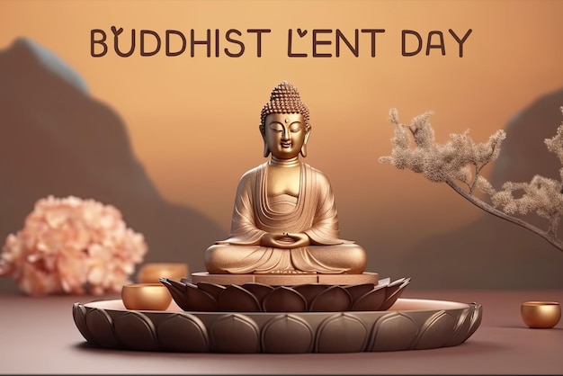PSD День буддийского поста приветствие дизайн