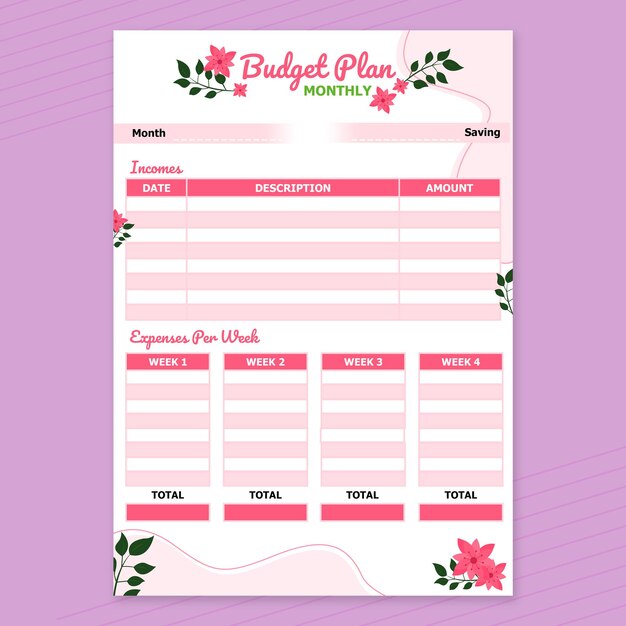 PSD budget paln pink thema fiori