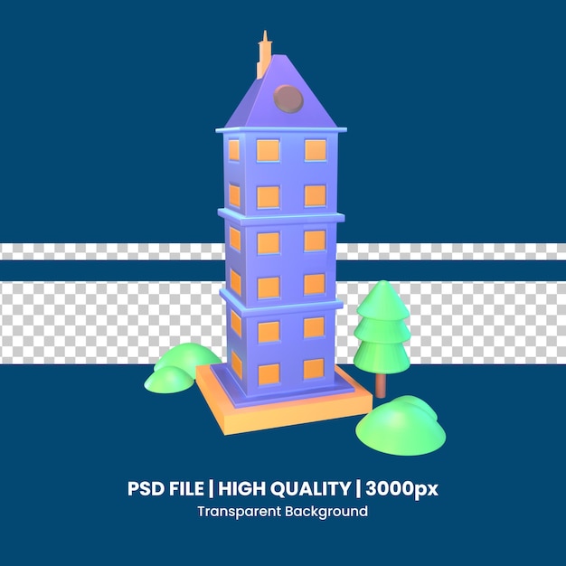PSD budynek charakterystyczny ikony 3d renderowany izolowany na przezroczystym tle