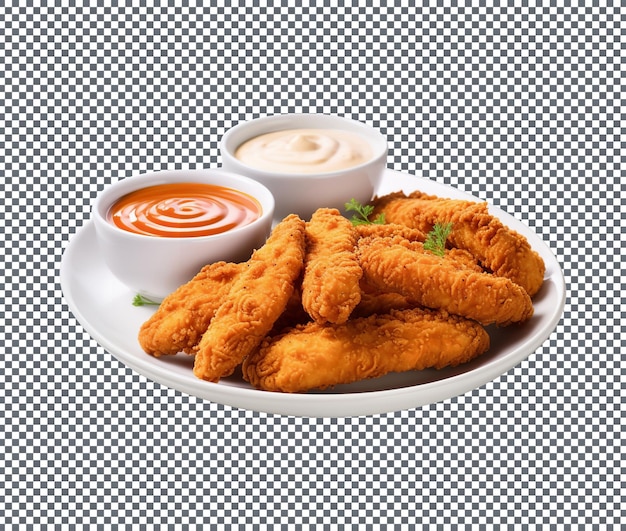 PSD buffalo chicken tenders with sauces isolated on transparent background