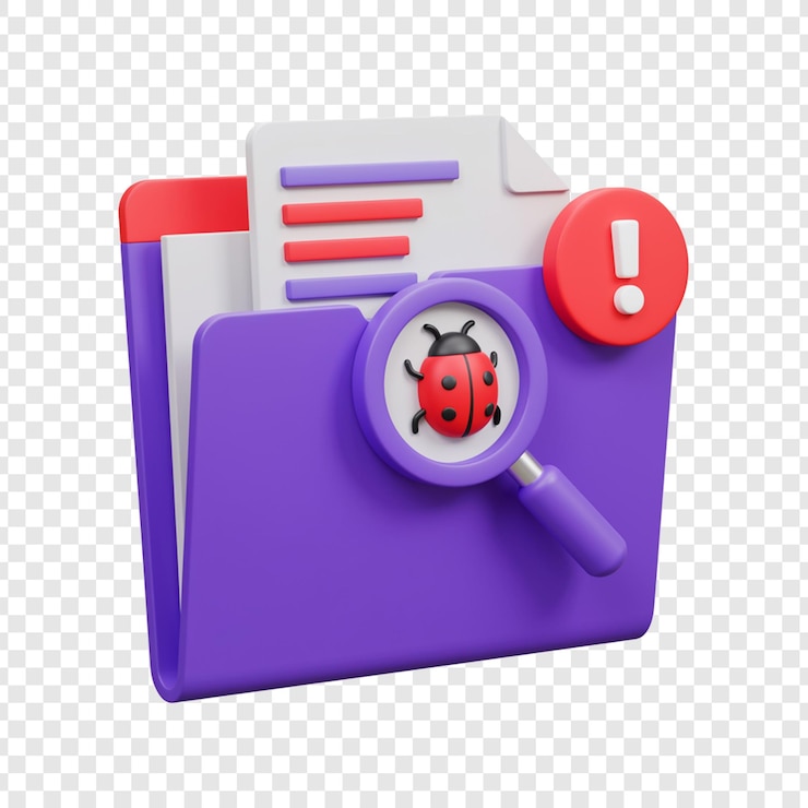 PSD bug in the system 3d cartoon illustration on transparent background