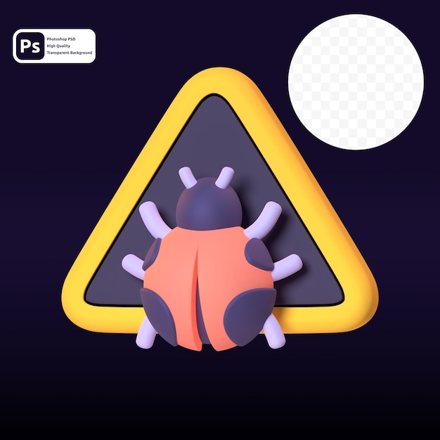 bug warning in 3d render for graphic asset web presentation or other