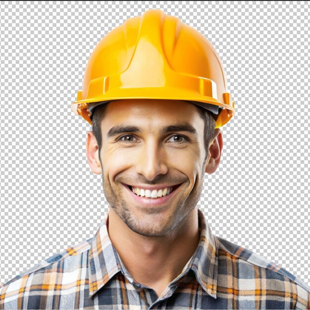 PSD the builder in a construction vest and orange helmet standing on white wall safety specialist engineer